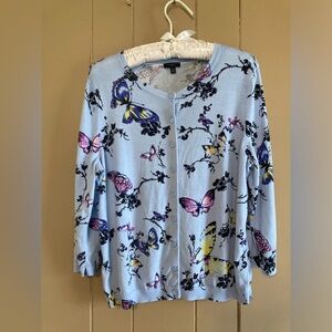 Talbots Size XL Petite Butterfly Blue Cardigan
